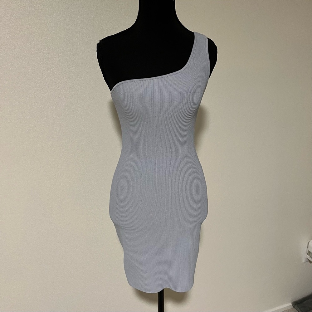 Aritzia Babaton One-Shoulder Dress in Light Baby Blue